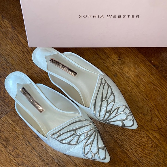 Sophia Webster White Leather Butterfly Embroidered Accent Mule 37 original box - Picture 2 of 5